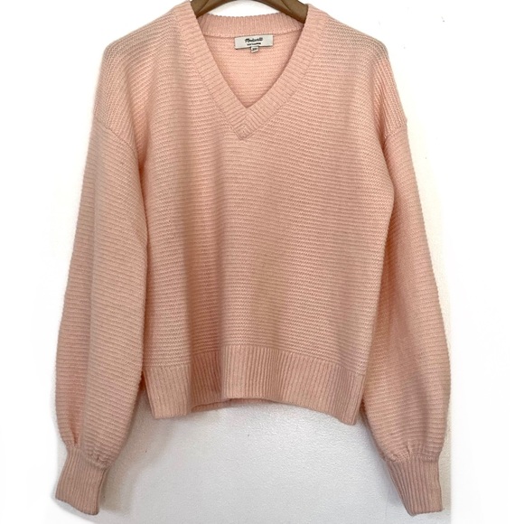 EUC Madewell 100% Cashmere Bubble Sleeve V- neck Sweater, Powder Pink - Picture 3 of 7